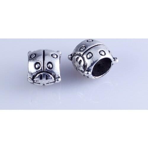 Wholesale 40pcs silver plated beetle beads Big Hole Beads Fit style European Bracelet hole 5mm