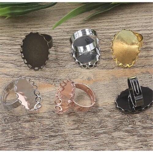 10Pcs 6 Colors Oval 18*25mm Cabochon Ring Base, Adjustable Ring Settings without Stones