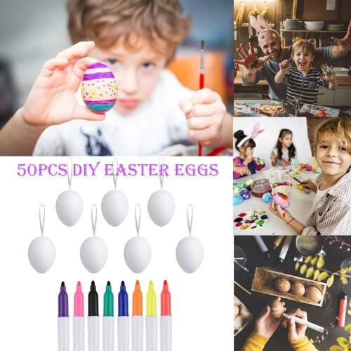 50pc Plastic Easter Eggs With 8pcs 5ml Color Pens Kids Diy Painting Set Children Drawing Graffiti Toys Easter Crafts Kids Gift