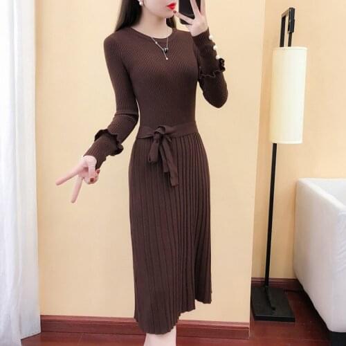 2021 Winter Long Sleeve Slim Knitted Sweater Midi Black Bodycon Autumn Casual Dress Warm Elegant Ladies Dresses Female For Women