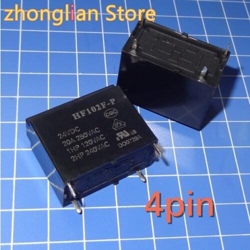 50pcs/Lot Relay HF102F-P/24VDC JQX-102F-P/24VDC 4 pin normally open 20A250VAC new original