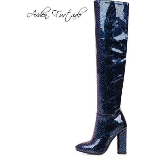 Arden Furtado 2020 Fashion Womens Shoes Winter Pointed Toe chunky Heels Zipper Elegant Over The Knee High Boots big size 42 43