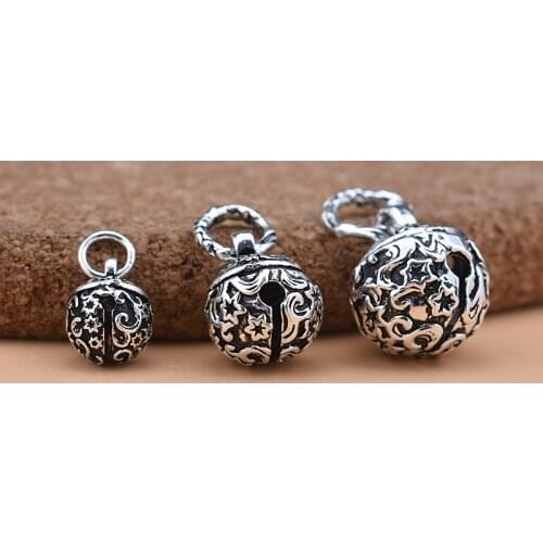 925 sterling silver Thai silver jewelry pendant retro bell pendant handmade DIY beaded material crystal bracelet accessory