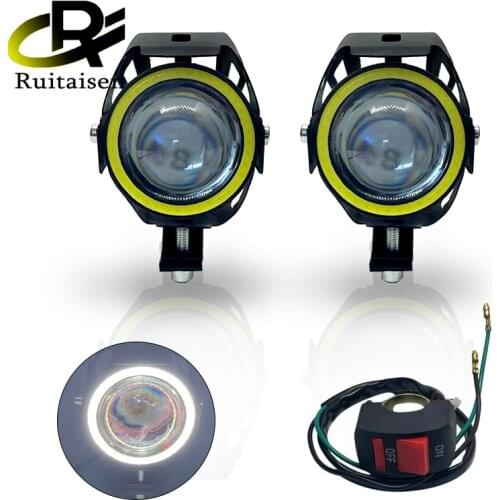 2x U7 LED Motorcycle Angel Eyes Headlight DRL Spotlights Auxiliary Bright LED Bicycle Lamp Accessories Car Work Fog Light