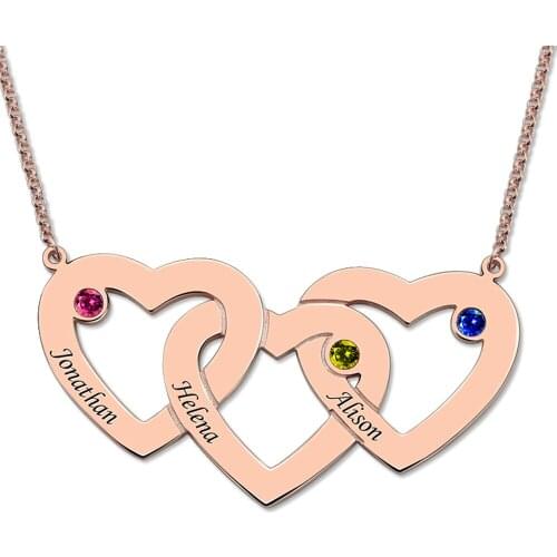 Uonney Dropshipping 3 Intertwined Hearts Birthstones Name Necklace Silver Gold Color Valentine Birthday Gift For Women Mom