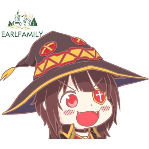 EARLFAMILY 13cm x 9.9cm for KonoSuba Printing Car Sticker Vinyl Motorcycle Decal Sunscreen Car Assessoires Bumper Decoration