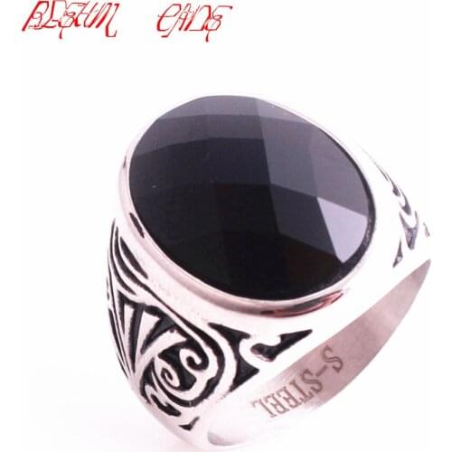 Vintage Accessories Jewelry Black Crystal Stainless Steel Rings For Men Womens
