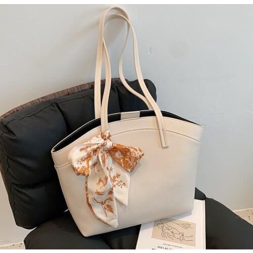 Large Capacity Handbags For Women High Quality Pu Leather Tote Bags Luxury Brand Designer Ribbon Shoulder Bag Big Shopper Bag