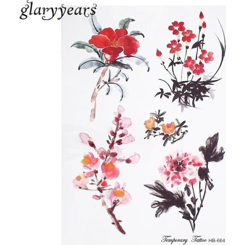 1 Piece Temporary Tattoo Sticker Watercolor Peony Flower Wintersweet Lady Body Art Painting Waterproof Tattoo Sticker Hot HB664