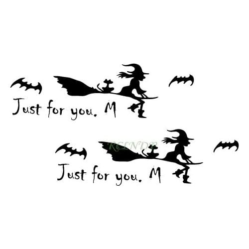 Waterproof Temporary Tattoo Sticker Halloween Witch riding a broom just for you flash tatto fake tatoo to men girl women kids