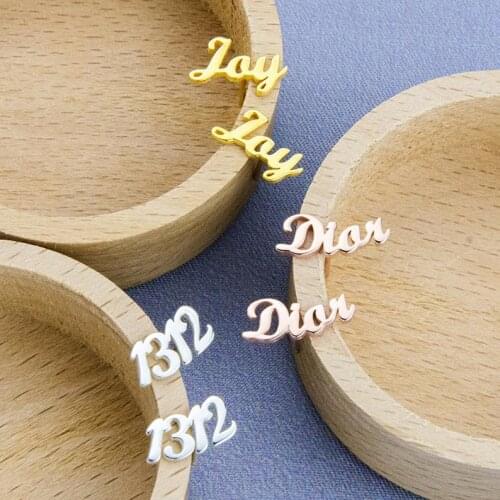 Womens Custom Name Earings Fashion Jewelry Stainless Steel Rose Gold Personalised Sign Number Letter Stud Earring Bijoux Femme