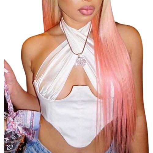 2021 New Women Cross Halter Crop Tank Tops, Solid Color Cut Out Sleeveless Open Back Patchwork Rave Club Clothes