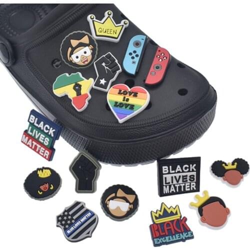 10pcs PVC Black Lives Matter Charm Button BLM Girl Gift Black Girl Magic Croc Shoe Charms Accessories Decorations Clog Sandals