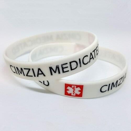 100pcs CIMZIA Medicated Medical Alert wristband silicone bracelets free shipping by epacket A