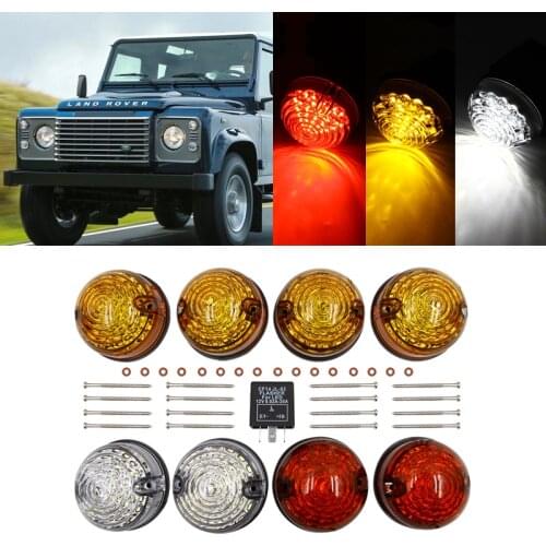 8PCs For Land Rover Defender 4*Yellow+2*Clear+2*Red LED Rear Fog Lamp Reversing Light Upgrade Kit