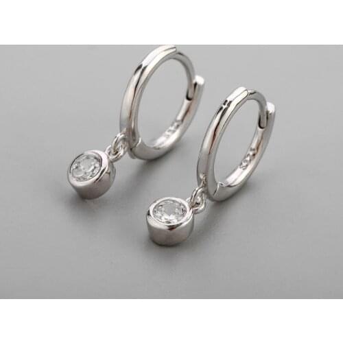 925 Sterling Silver Piercing Crystal Round Bead Stud Earring For Women Girls Party Wedding Jewelry Pendientes Accessories eh1393