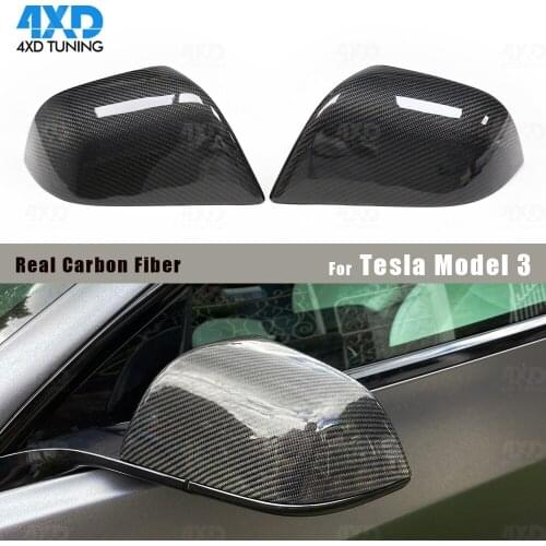 For Tesla Model 3 Mirror Cover Carbon Fiber RearView Mirror Replacement Gloss Black & Matt Carbon Fiber Mirror Cover 2019-up