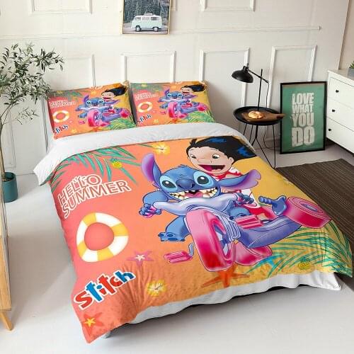 Disney Lilo & Stitch Bedding Set Cartoon Bedspread Single Twin Full Queen King Size Bedclothes Childrens Boy Bedroom Bed Set