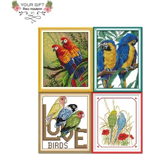 Joy Sunday D439D498D623D818 Free Shipping Home Decor Blue-headed Parrot Parrot Couple Animal Needlework Cross Stitch Kits
