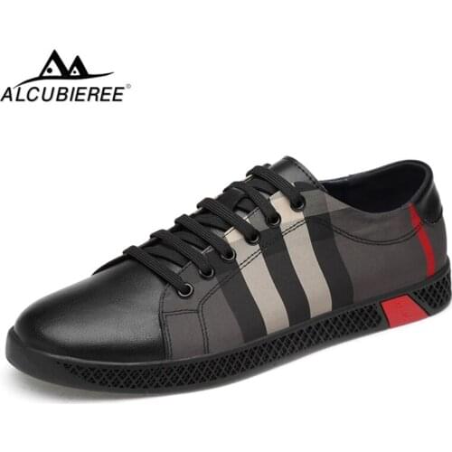 ALCUBIEREE 2019 Spring Mens Casual Shoes Genuine Leather Skateboarding Shoes Man Luxury Lace-up Sneakers Men Walking Footwear