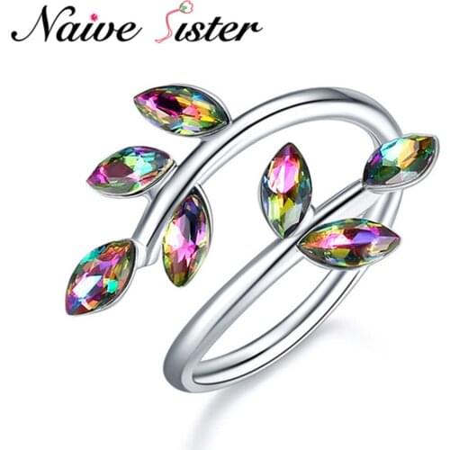 Colorful Leaves Adjustable Ring Fashion Open Wedding Rings For Women Female Top Anillos Mujer Vintage Finger Jewelry Fashion