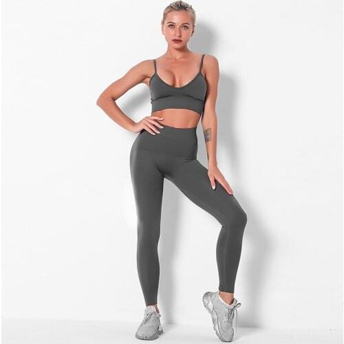 SALSPOR Yoga Sets 2 Piece Women Solid Shockproof Sports Bra Fitness Push Up Leggings Workout Jogging Workout Athletic Gym Outfit