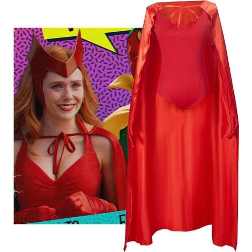 Film Anime Wanda Vision Scarlet Witch Cosplay Costume Adult Women Outfits Jumpsuit Red Cloak Socks Hairpin Gloves Halloween