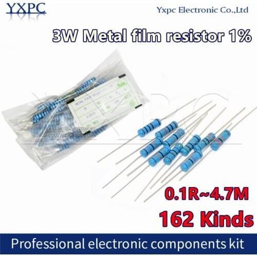 10pcs 3W Metal film resistor 1% 0.1 1R~1M 4.7M 2.2R 4.7R 10R 22R 47R 100R 220R 470R 1K 10K 100K 2.2 4.7 10 22 47 100 220 470 ohm