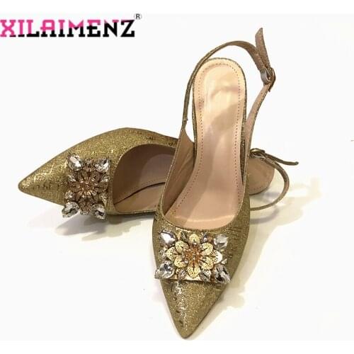 New Arrival Gold Color Women African Wedding Shoes Elegant Italian Women Sandals with Stone High Heels Women Pumps for Parties
