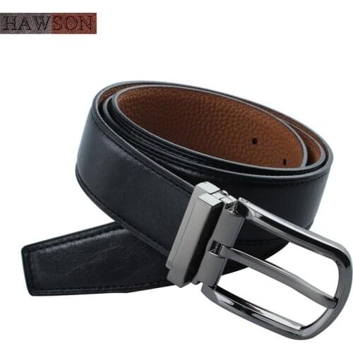 Solid Black Leather Belts Premium Waist Belt with Gun Plated Pin Buckle Adjustable Strap, Leather Belts for Men