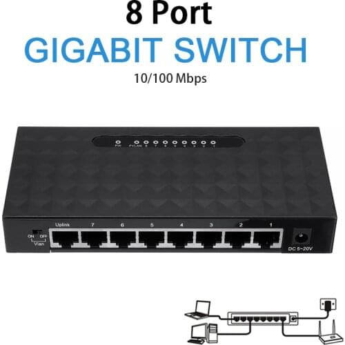 1PC Pohiks 8 Port Desktop RJ45 Network Switch Fast Ethernet LAN Hub Adapter 10/100 Mbps For Network Cable Splitter Shunt