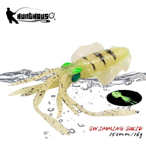 Hunthouse squid soft lure swim fishing jig bait 150mm/16g Luminous PVC Wobbler Saltwater pesca cuttlefish spinner bait