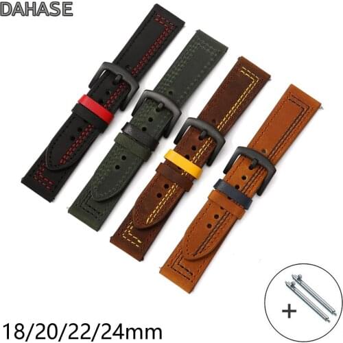 Genuine Leather Watch Band 18mm 20mm 22mm 24mm Stitch Cowhide Strap Women Men Wristwatch Bands with Qucik Release Pins