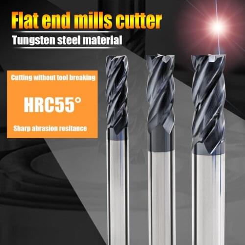 TUGE Cutting Tools HRC55 4Flute Hard Alloy Carbide Tungsten Steel Milling Cutter AITISIN Coating Flat End Mills For Metal Alloy