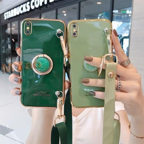 With Holder Plating Case for Xiaomi Redmi Note 8 9 10 Pro MAX 8T 9S 9A 9C Poco X3 NFC M3 Crossbody Lanyard Necklace Cover