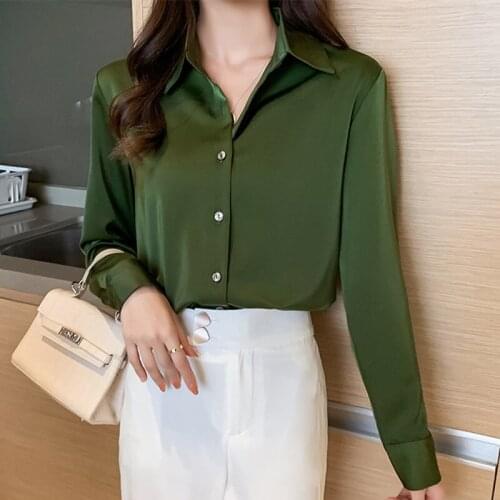 Silk Shirt Women Long Sleeve Shirts Women White Shirt Woman Silk Blouse Tops Plus Size Casual Woman Solid Basic Shirts Blouses