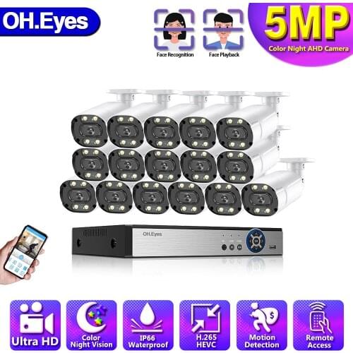 OH.eyes 5MP DVR CCTV Camera Security System Kit 5mp 16CH Outdoor Color Night Vision Video Surveillance AHD Camera System