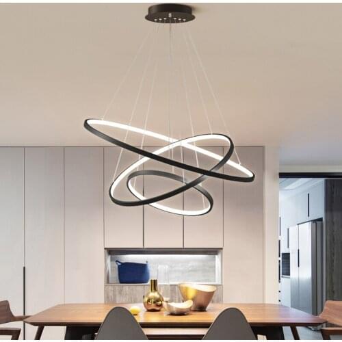 Modern Black Rings Led Pendant Lights Living Room Decor Led Pendant Lamp Hanging Light Fixtures Bedroom Led Suspension Luminaire