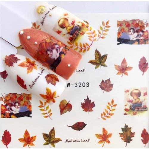 Fashion Stickers for Nails DIY Fall Maple Leaf Grass Water Sliders Manicure Decor Watercolor Nail Decal Stickers Accessoires