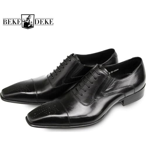 Men Dress Shoes Genuine Leather Black Italian Fashion Business Oxford Shoes 2020 Brogue Wing Tip Wedding Footwear Zapatos Hombre