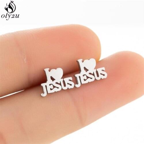 Hiphop Jesus Cross Stud Earrings for Men Women 2020 Religious Stainless Steel Heart Earings Christian Symbol Piercing Jewelry
