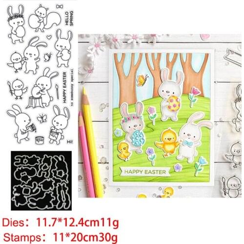 Rabbit Bunny Clear Stamps and Metal Cutting Dies DIY Scrapbooking Photo Album Crafts Seal Punch Stencils Stamp and Die Sets