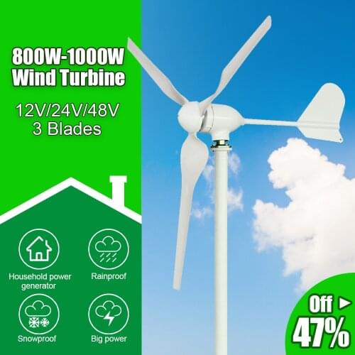 Free Energy 800W 1KW 12V/24V/48V Wind Power Turbine Generator With MPPT Controller and Pure Sine Wave Inverter For Home Use
