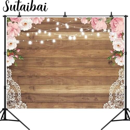 Flowers Wood Lace Rustic Backdrop Durable No Wrinkle Wedding Floral Photography Background Wooden Board Floor Bridal Shower