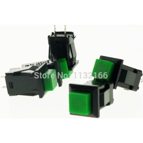 Green Mount 11.3x12.3mm 2 Pin SPST OFF-(ON)Maintained Push Button Switch