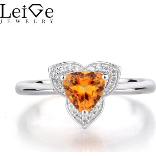 Leige Jewelry Natural Citrine Promise Rings 925 Sterling Silver Ring November Birthstone Trillion Cut Yellow Gemstone Ring