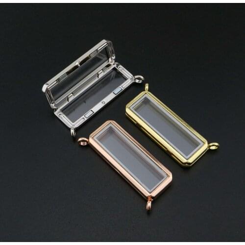 19x57x7MM Silver Rose Gold Plated Alloy Rectangle Glass Locket with Two Loops DIY Supplies Pendant Charm 1190018