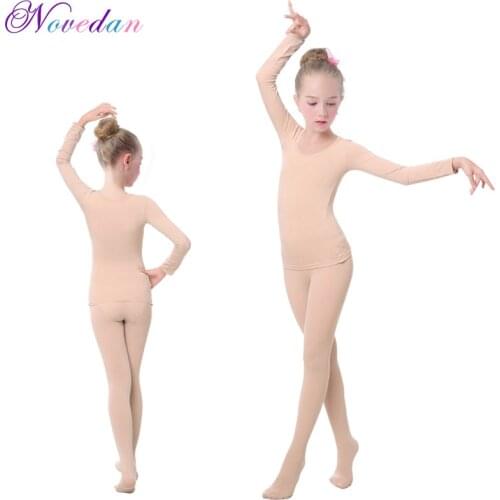 2020 Warm Girls Ballet Underwear Nude Dance Full Bodysuit Tights Thick Ballet Warm Up Stretch Dance Wear For Kids Leotard Sets