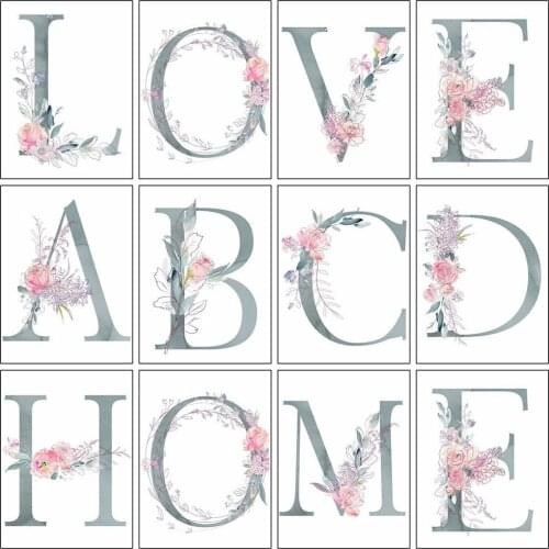 5D DIY Diamond Painting Letter Flower Diamond Embroidery Full Round Cross Stitch Kits Rhinestones Mosaic Home Decor Painting