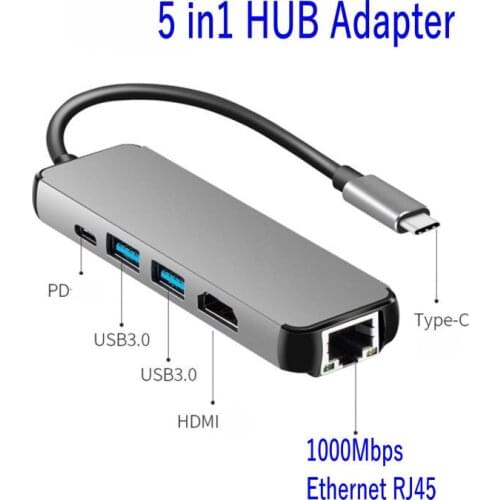 20PCS USB Type-c To Gigabit Ethernet Rj45 LAN To HDMI 4K USB Hub Adapter For Mac book Pro Lenovo Samsung Notebook